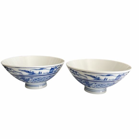 Vintage Blue and White Pier 1 Rice Bowls Set of 2 Asian Style - Picture 7 of 10